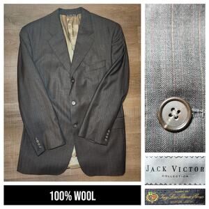 JACK VICTOR Mens Sport Coat Blazer 43R Gray Herringbone Wool Two-Button Notch